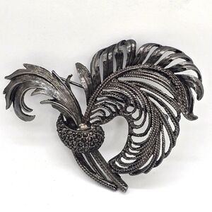 Brooch, Oscar De La Renta. Black Chrome.  Signed.